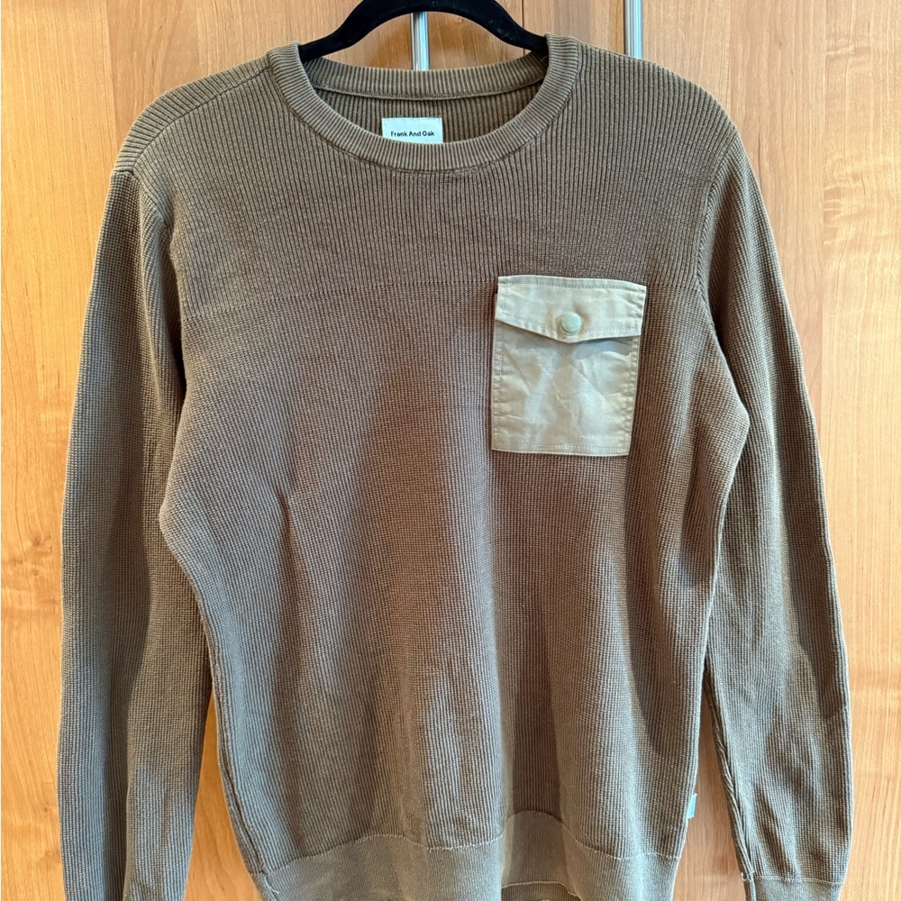 Frank And Oak Cotton Waffle Knit Sweater with Utility Pocket- Women’s M(Unisex)